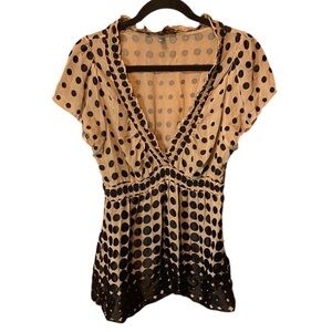 Y2K BCBGMaxAzria Black and Tan Polka Dot Blouse Size M